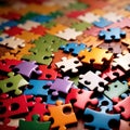 Colorful jigsaw pieces, puzzle strategy for matching business components