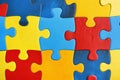 Colorful jigsaw puzzle assembly as abstract art, symbolizing engaging teamwork and collaboration Royalty Free Stock Photo