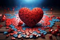 Colorful jigsaw puzzle heart on wooden table. Love concept