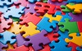 Colorful jigsaw puzzle pieces background, close up Royalty Free Stock Photo