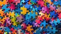 Colorful jigsaw puzzle pieces scattered on a flat surface. Autistic Pride Day Royalty Free Stock Photo
