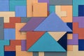 Colorful jigsaws in a house shape