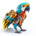 Colorful joyful parrot robot, robotic bird isolated over white background. AI Generated