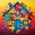 Colorful Joyous Jigsaw Puzzle with Everyday Household Objects