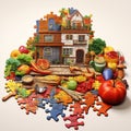 Colorful Joyous Jigsaw Puzzle with Everyday Household Objects