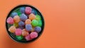 Colorful jujubes in glass bowl top view Royalty Free Stock Photo