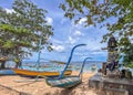 Colorful Juking boats sitting on the beach in Kuta Beach, Bali, Indonesia