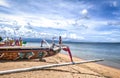 Colorful Juking Fishing Boat on beautiful Kuta beach in Bali, Indonesia