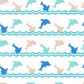 Colorful Jumping Dolphins Family Cute Vector Cartoon Seamless Pattern Royalty Free Stock Photo