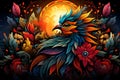 Colorful Kaleidoscopic Style Rooster Illustration