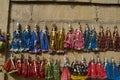 Colorful Kathputli or Puppets displayed on the wall, near Patwon Ki Haveli, Jaisalmer, Rajasthan, India