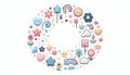 Colorful kawaii-inspired illustrations arranged in a circular patt Royalty Free Stock Photo