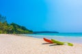 Colorful kayak boat on beach and sea Royalty Free Stock Photo