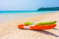 Colorful kayak boat on beach and sea Royalty Free Stock Photo