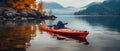 Colorful kayak near water on river beach. Summer camp activity Royalty Free Stock Photo