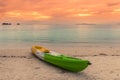 Colorful kayak on the tropical beach of Koh Samui island, Thailand in sunset time