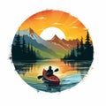 Colorful Kayaking Logo With Mountains And Woods Royalty Free Stock Photo