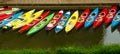 Colorful kayaks docked - as seen from above