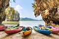 Kayaks moored at beach at tropical islands Royalty Free Stock Photo