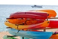 Colorful kayaks for rent on the beach Royalty Free Stock Photo