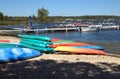 Colorful kayaks for rent at Shabonna Lake State Park.