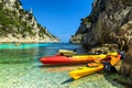 Colorful kayaks in the rocky bay,Cassis,near Marseille,France,Europe