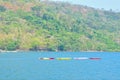 Colorful kayaks in the sea