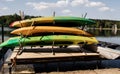 colorful kayaks on the shore Royalty Free Stock Photo