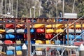 Colorful Kayaks stacked at Dana Point Harbor Royalty Free Stock Photo