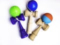 Colorful Kendama japanese toys, isolated on white, competition concept