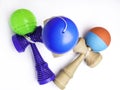 Colorful Kendama japanese toys, isolated on white, competition concept
