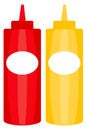 Colorful ketchup mustard sauce bottle icon poster.