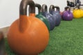 Colorful kettlebells. Concept: gym Royalty Free Stock Photo