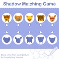 Kids animal learning game, find the correct shadow Royalty Free Stock Photo