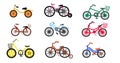 Colorful kids bikes set for lifestyle design isolated flat vector illustration.