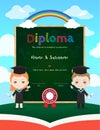 Colorful kids diploma certificate template in cartoon style and