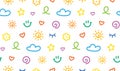 Colorful kids doodle seamless pattern. Cute simple hand drawn icons in children drawing style. Collection of nursery design Royalty Free Stock Photo