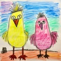 Colorful Kids\' Drawings Of Chickens In The Style Of Stephen Hillenburg