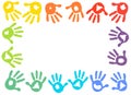 Colorful kids handprint frame vector background