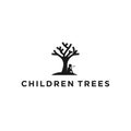 Colorful kids reading under tree kids academy logo icon design template vector Royalty Free Stock Photo