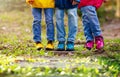 Colorful kids shoes. Children play outdoor Royalty Free Stock Photo