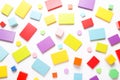 Colorful kids toys on white background. Top view, flat lay Royalty Free Stock Photo