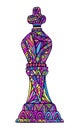 Colorful King Chess Piece with many decorative abstract bright patterns doodle style, isolated on white.