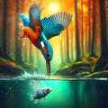 kingfisher bird catching a fish Royalty Free Stock Photo