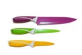 Colorful Kitchen Knives with Different Purposes on Top of a Wooden Cutting Board Royalty Free Stock Photo