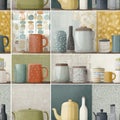 Colorful Kitchenware Collection with Patterns and Textures Royalty Free Stock Photo
