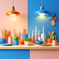 Colorful Kitchenware and Decorative Objects in a Modern Still Life Arrangement Royalty Free Stock Photo
