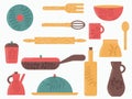 Colorful kitchenware icons on white background vector illustration.