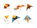 Colorful Kite as Tethered Craft with Wing Surfaces and Tail Vector Set