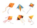 Colorful Kite as Tethered Craft with Wing Surfaces and Tail Vector Set